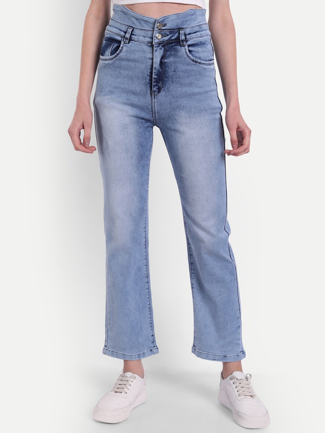 

Next One Women Blue Jean High-Rise Heavy Fade Denim Stretchable Cropped Jeans