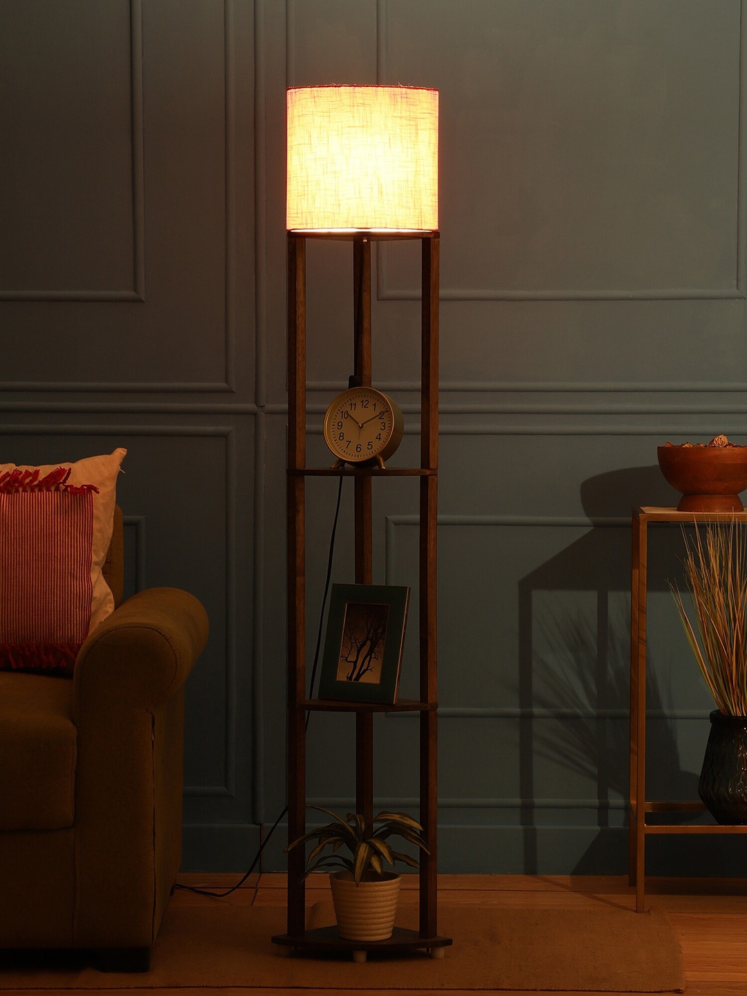 

SANDED EDGE Orange & Brown 3-Tier Shelf Storage Contemporary Floor Lamp