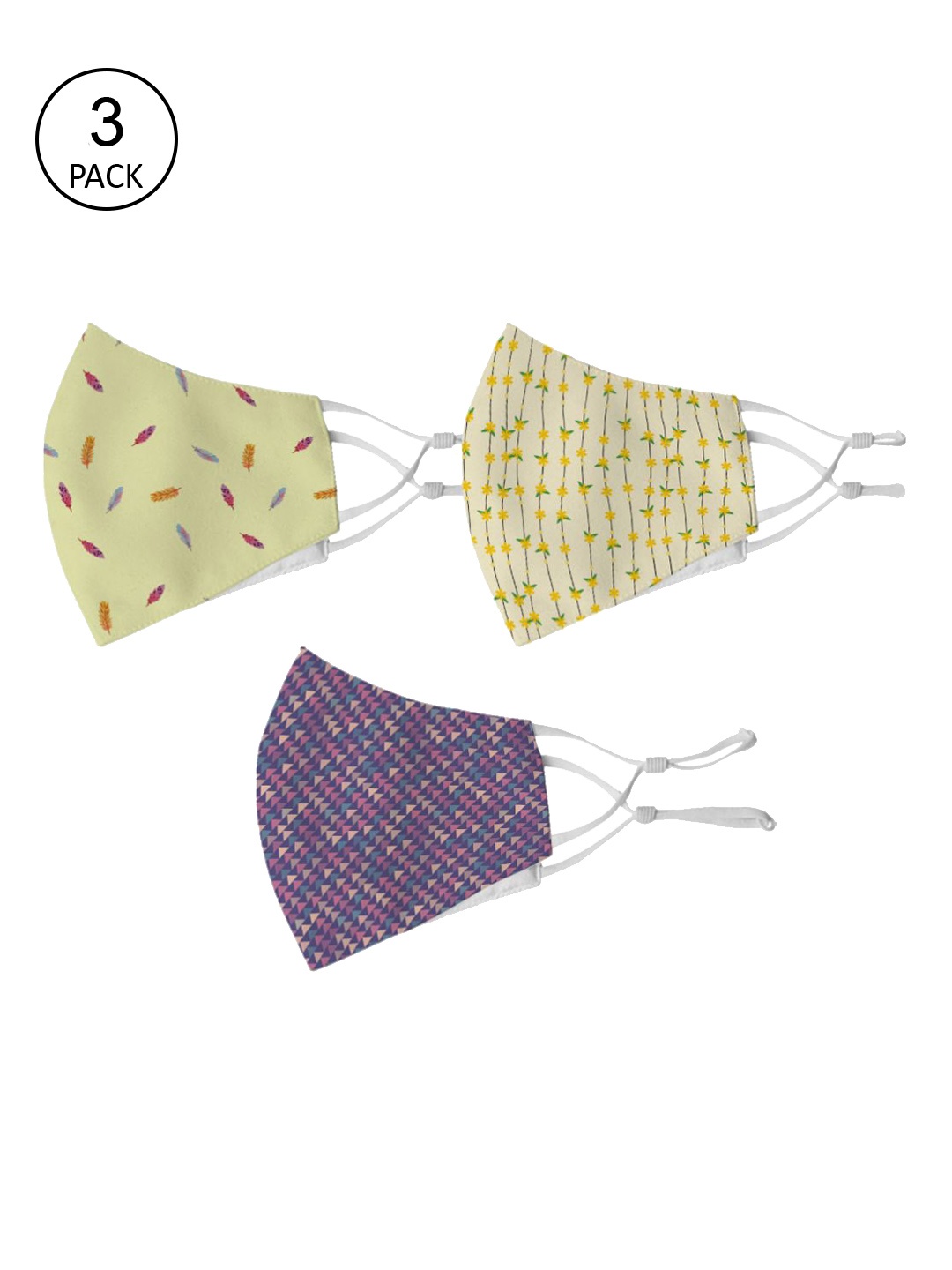 

Crazy Corner Unisex Multicolored Pack Of 3 Printed 2-Ply Outdoor Cloth Masks, Multi