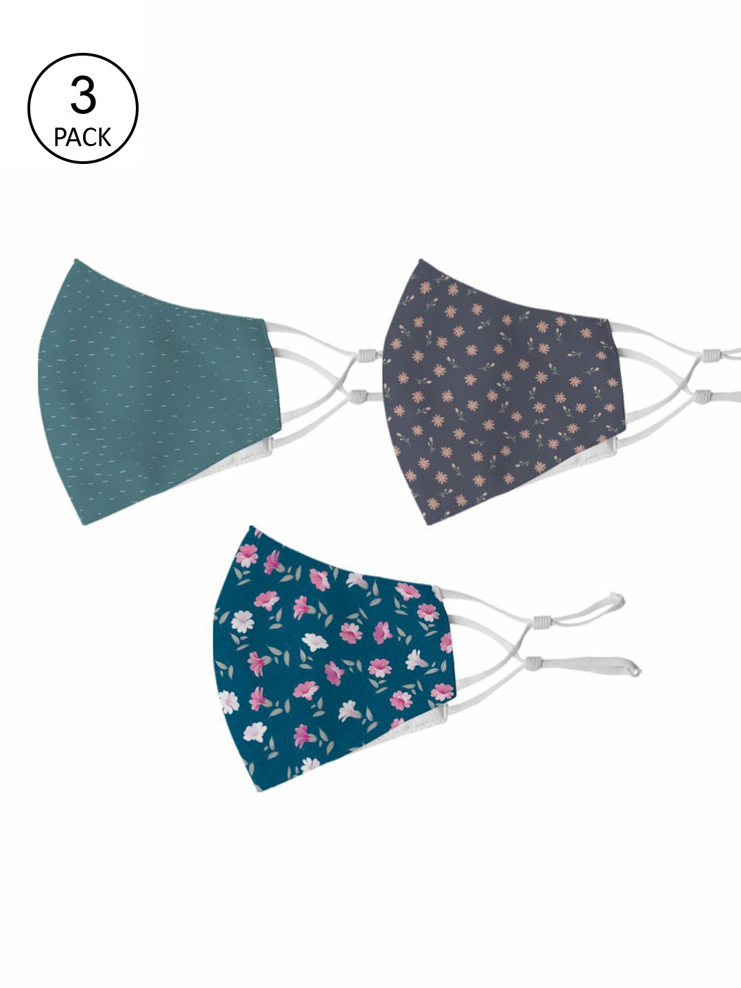 

Crazy Corner Unisex Pack Of 3 Printed 2-Ply Outdoor Cloth Masks, Teal
