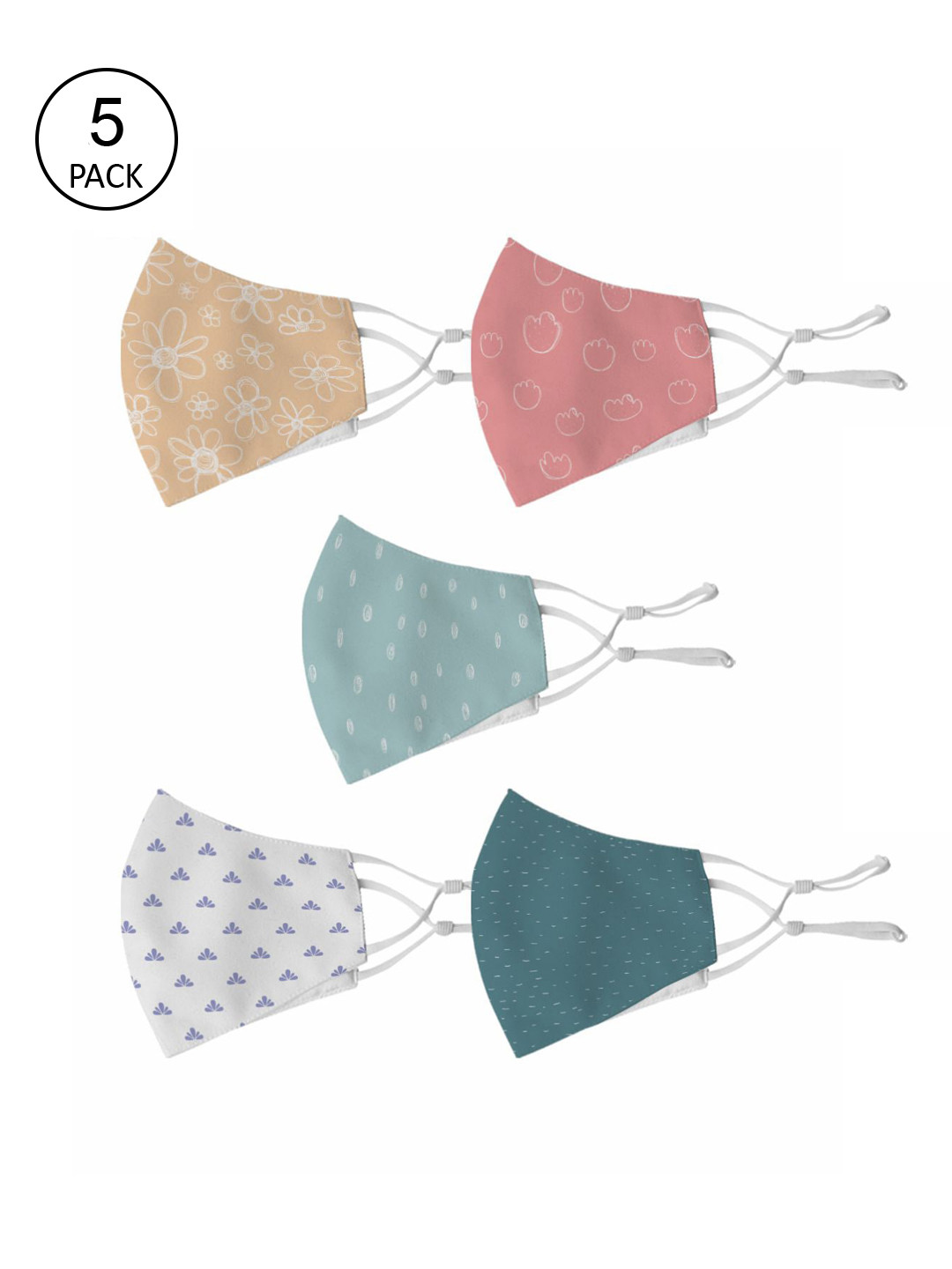 

Crazy Corner Unisex Pack of 5 Printed 2-Ply Outdoor Cloth Masks, Blue