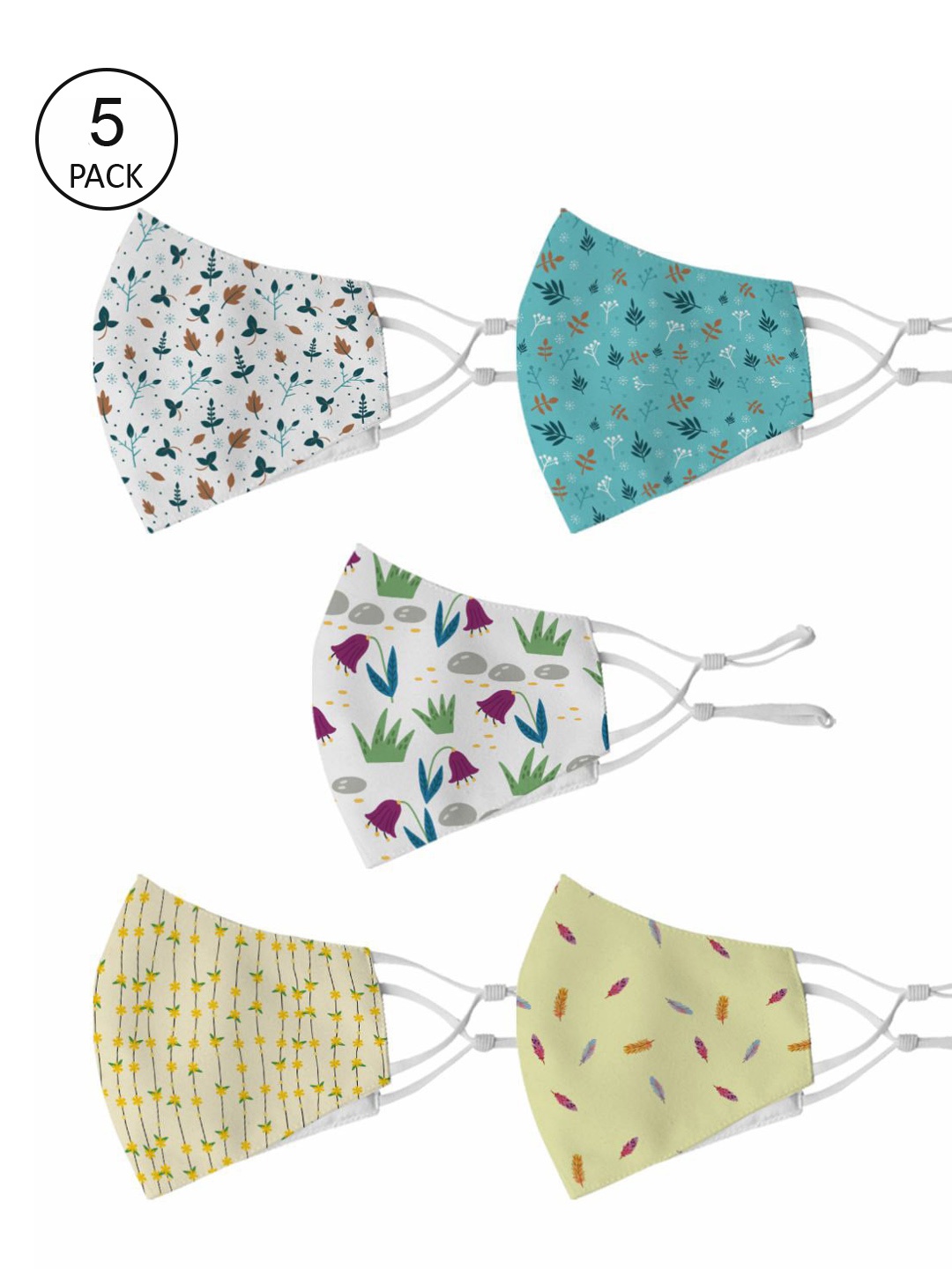 

Crazy Corner Unisex Pack of 5 Printed 2 Ply Outdoor Masks, White