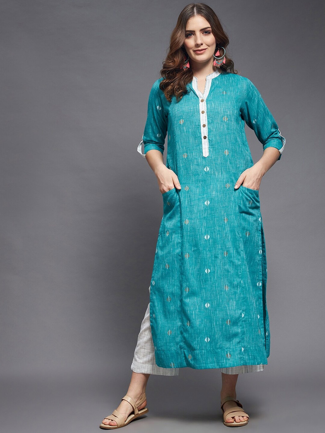 

Indian Dobby Blue Printed Dobby Pure Cotton Kurta