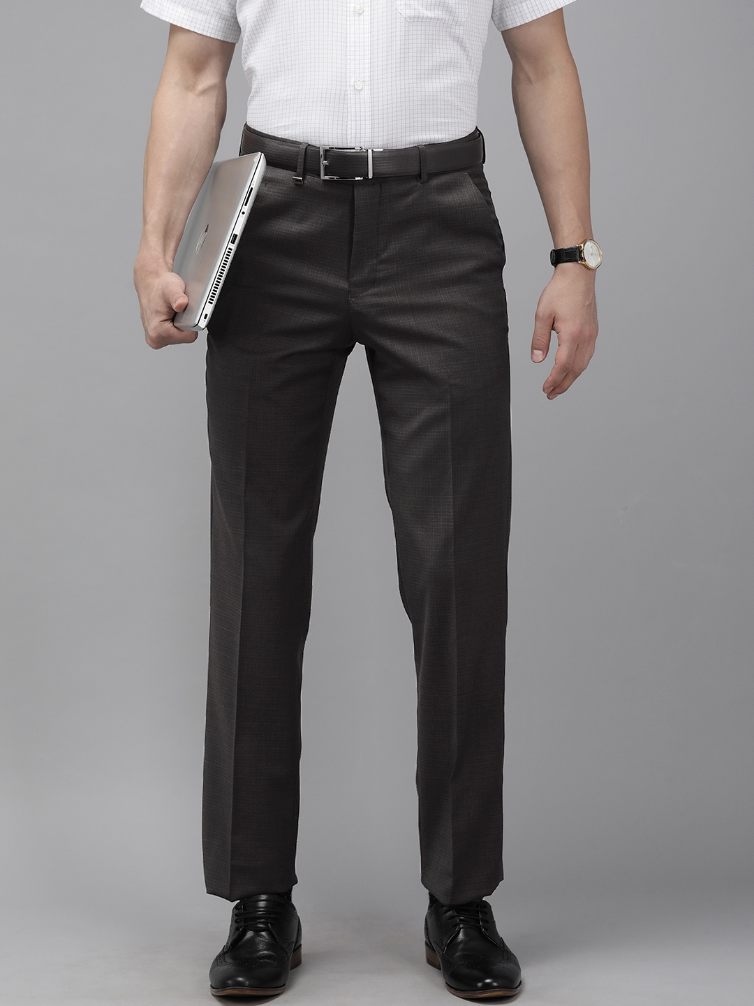 

Van Heusen Men Grey Solid Custom Fit Trousers