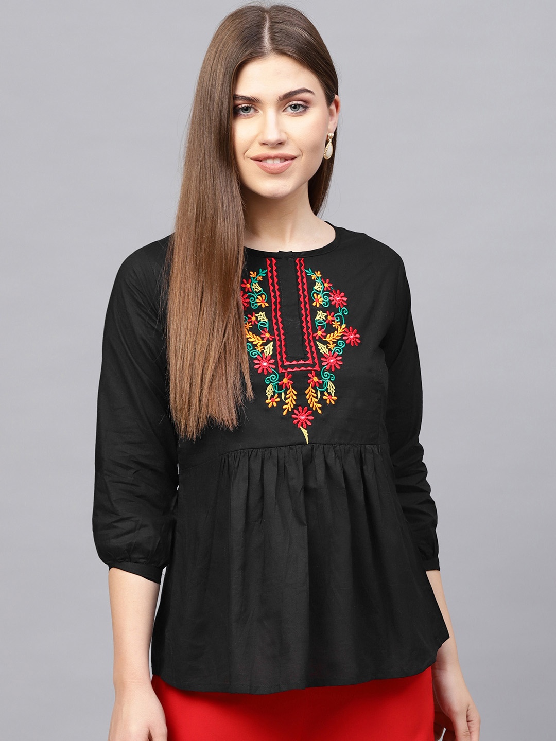 

Bhama Couture Black Tunic with Embroidered Detail