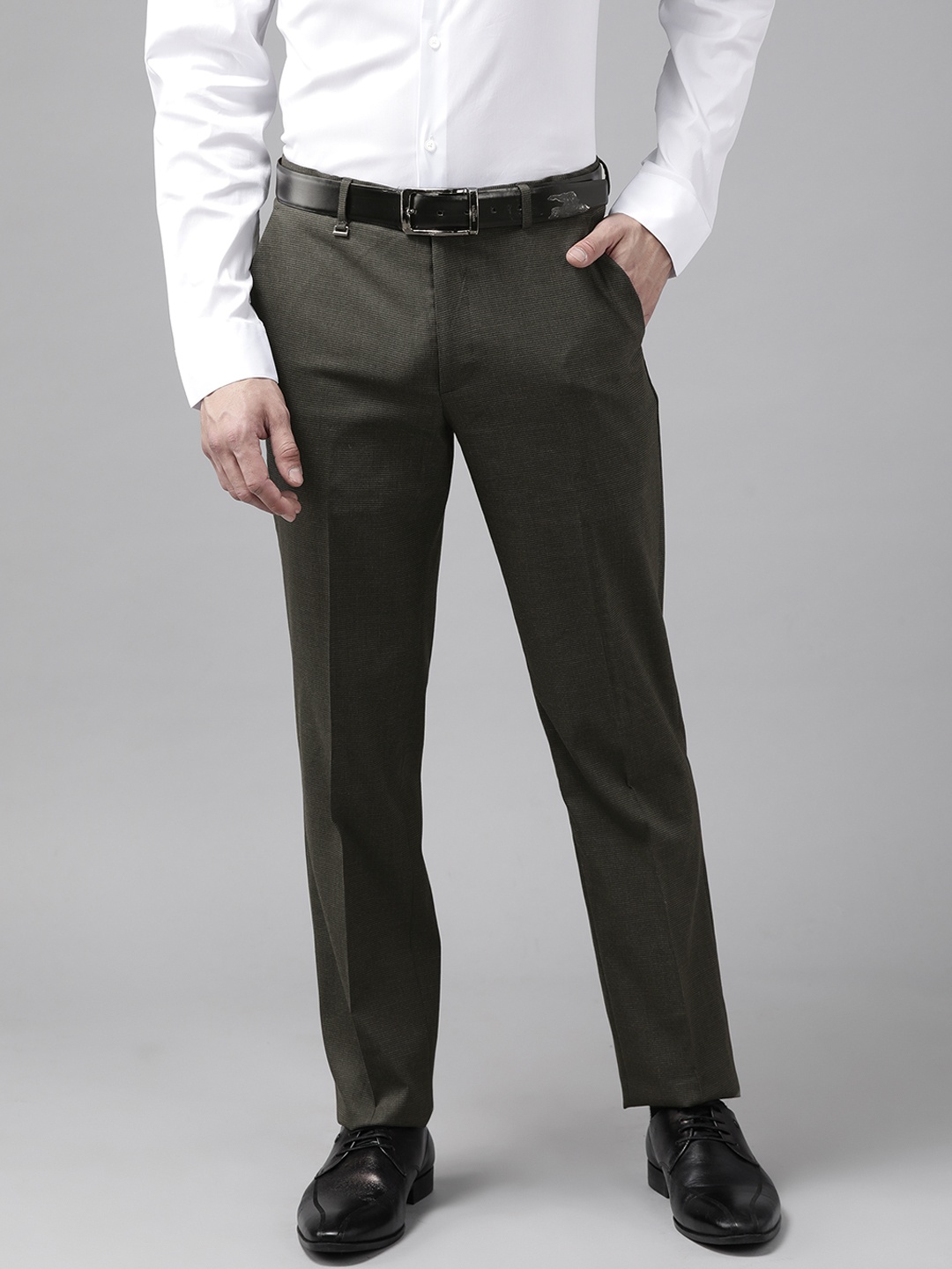 

Van Heusen Men Textured Slim Fit Formal Trousers, Brown