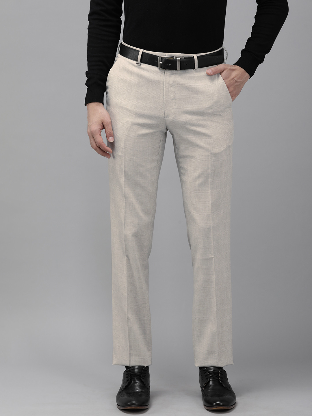 

Van Heusen Men Beige Checked Slim Fit Formal Trousers