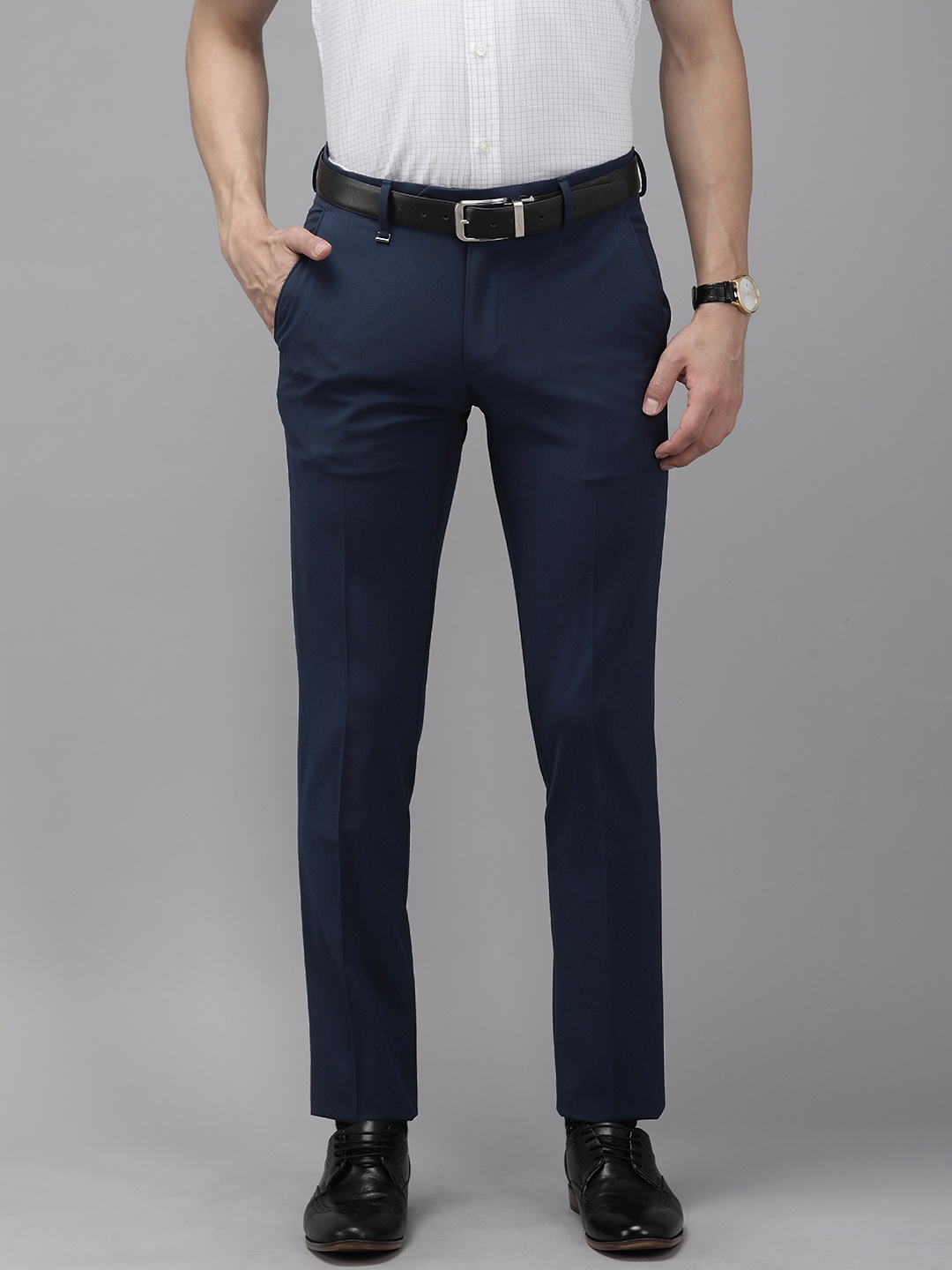 

Van Heusen Men Navy Blue Ultra Slim Fit Formal Trousers