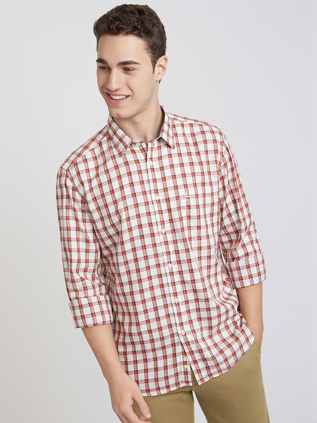 

Parx Pure Cotton Slim Fit Tartan Checked Casual Shirt, Brown