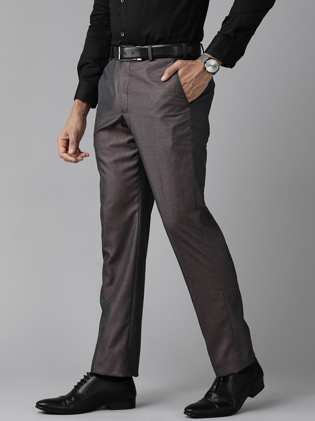 

Park Avenue Men Violet Solid Formal Trousers