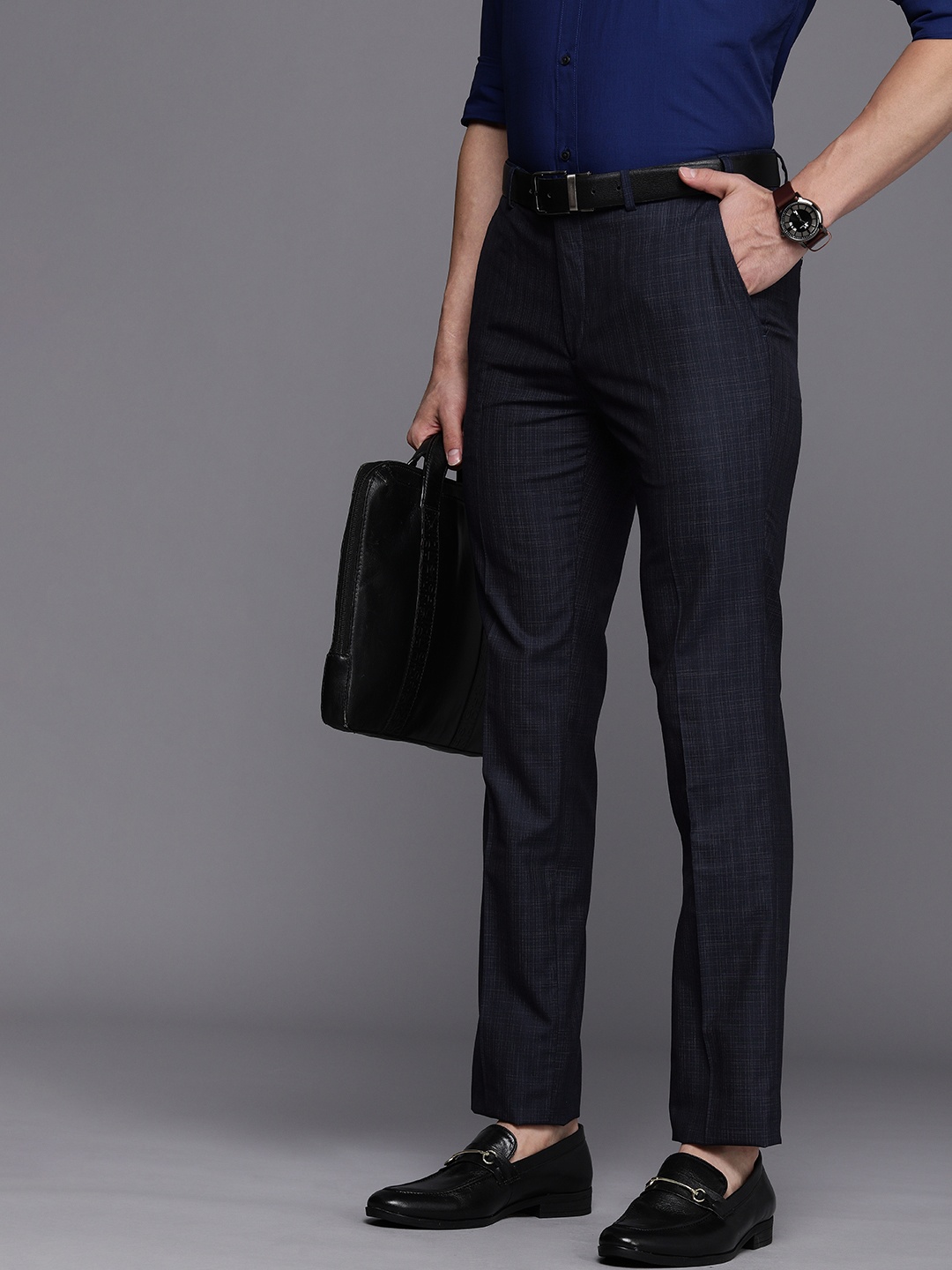 

Raymond Men Blue Checked Slim Fit Formal Trousers