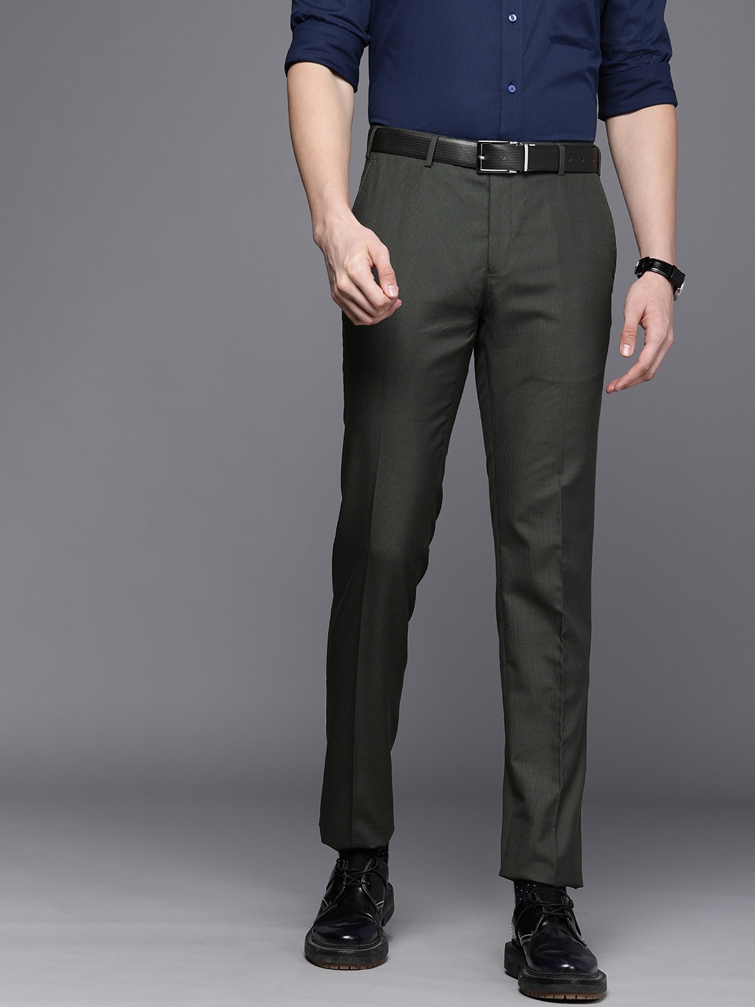 

Raymond Men Grey Self Designed Slim Fit Formal Trousers