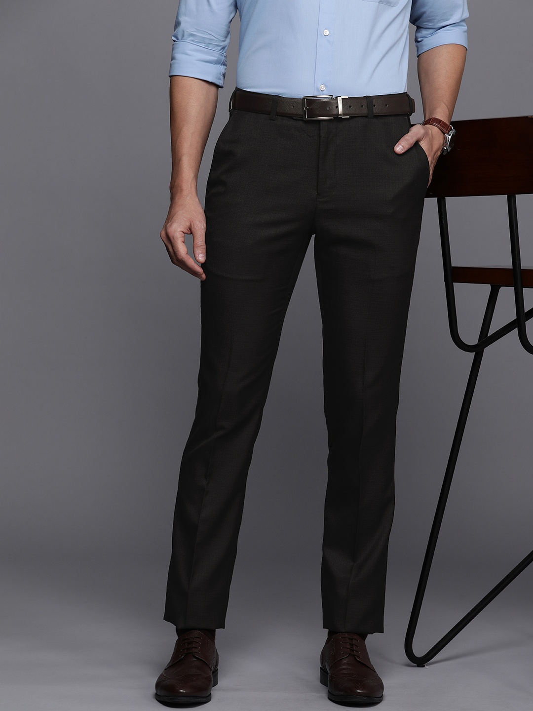 

Raymond Men Charcoal Grey Checked Slim Fit Trousers