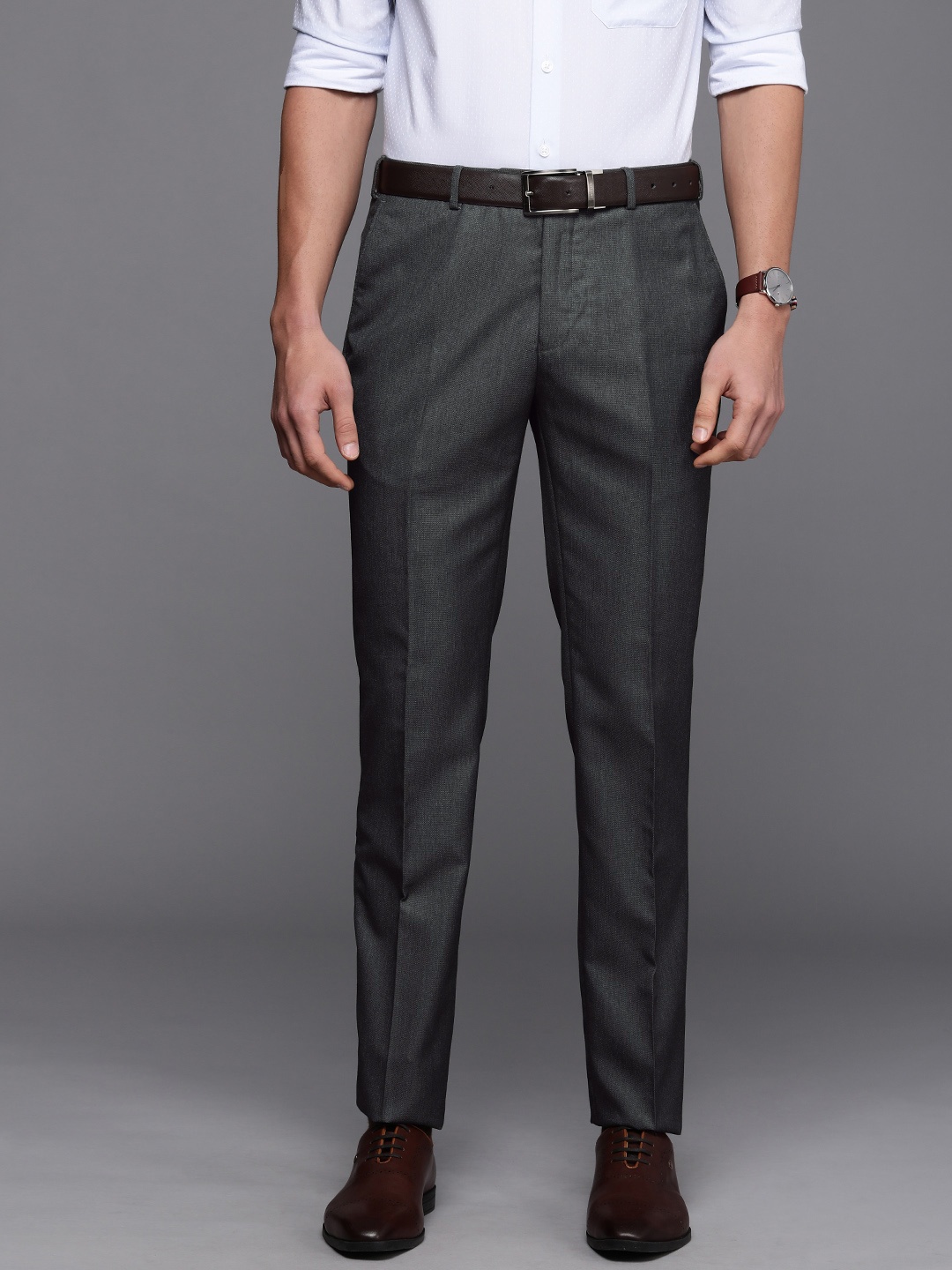 

Raymond Men Grey Self Designed Slim Fit Wrinkle Free Formal Trousers