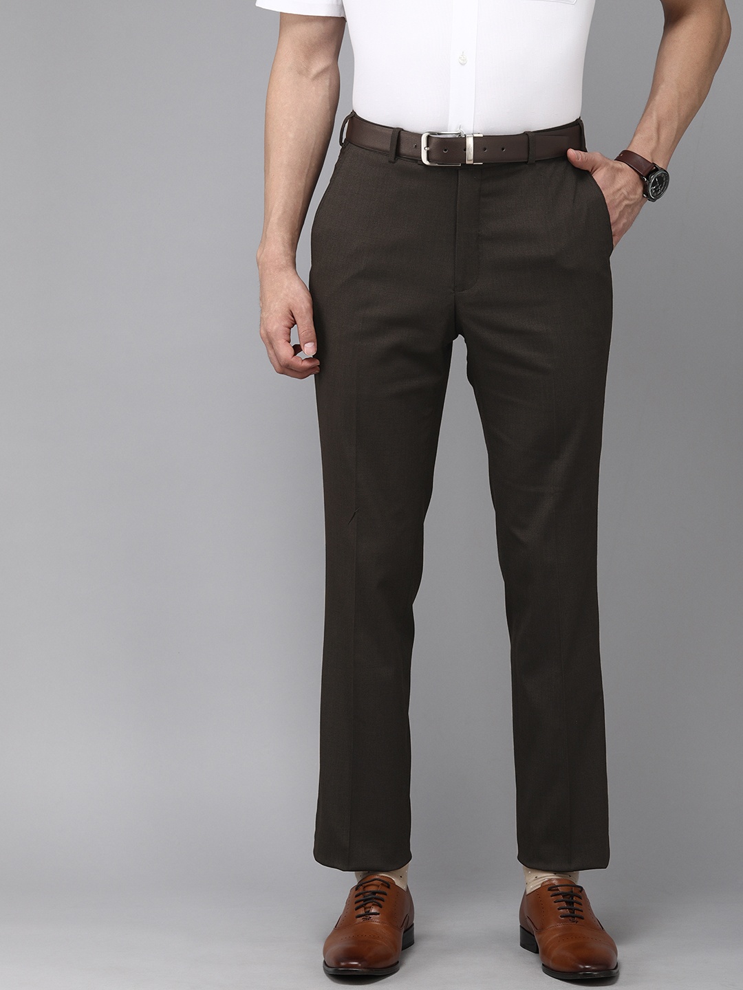 

Park Avenue Men Brown Solid Smart Slim Tapered Fit Low-Rise Formal Trousers