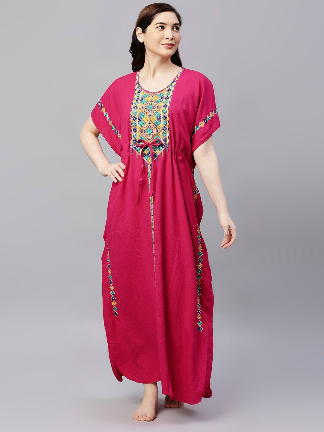 

Pretty Awesome Pink Embroidered Maxi Kaftan Nightdress