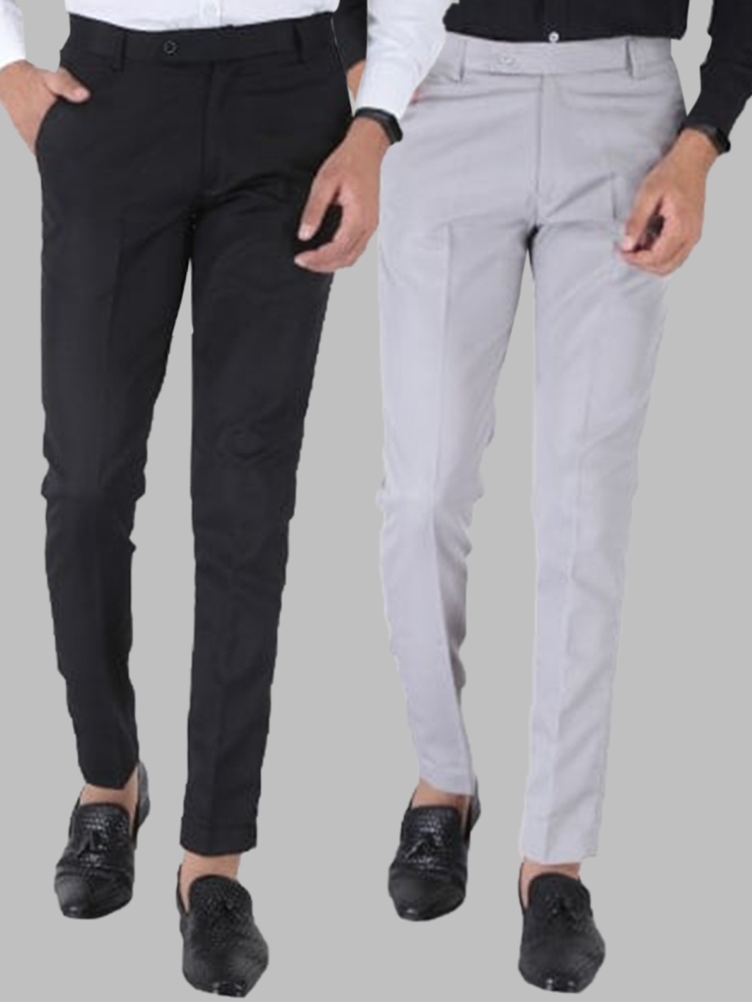 

Srey trends Men Pack of 2 Smart Slim Fit High-Rise Trousers, Grey
