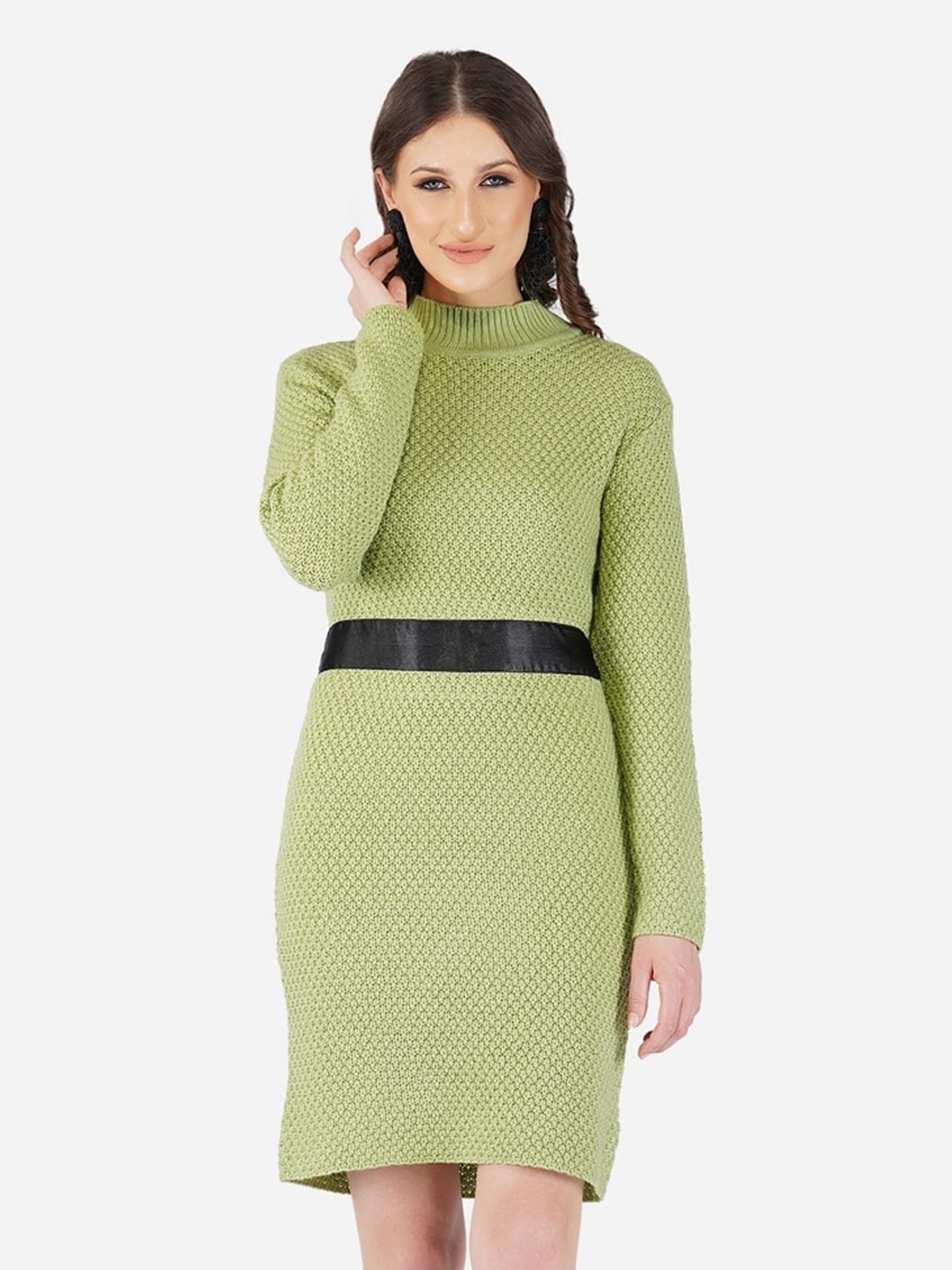 

JoE Hazel Sea Green Self Design Sweater Dress