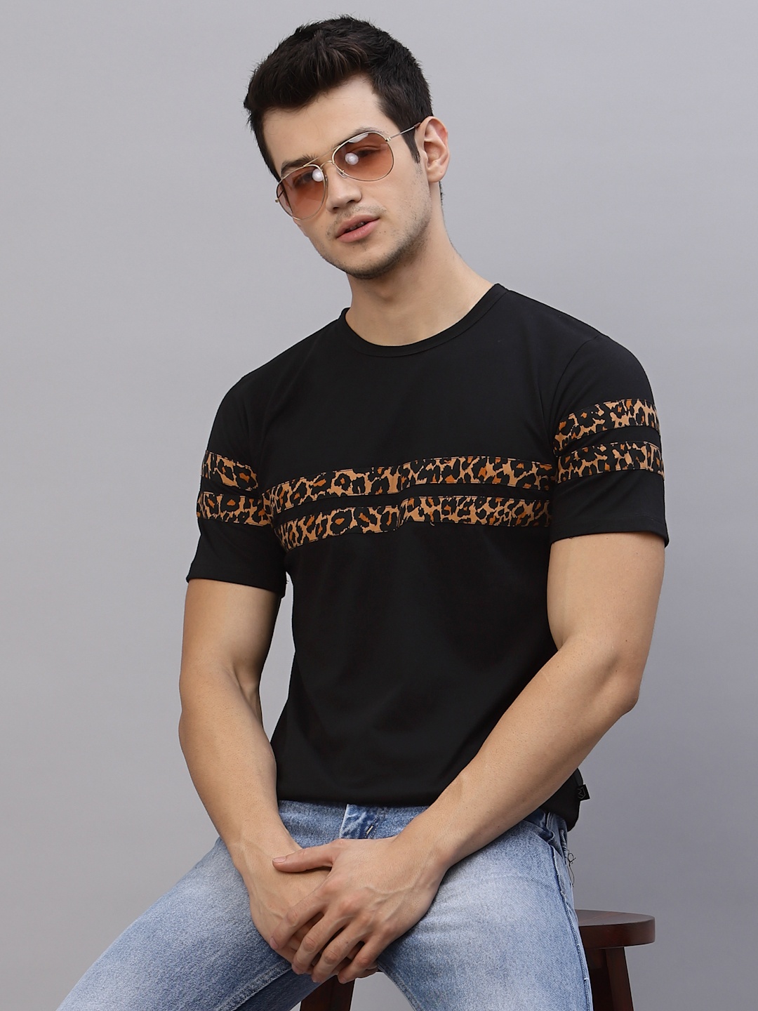 Rigo Printed Slim Fit Cotton T-Shirt, Black