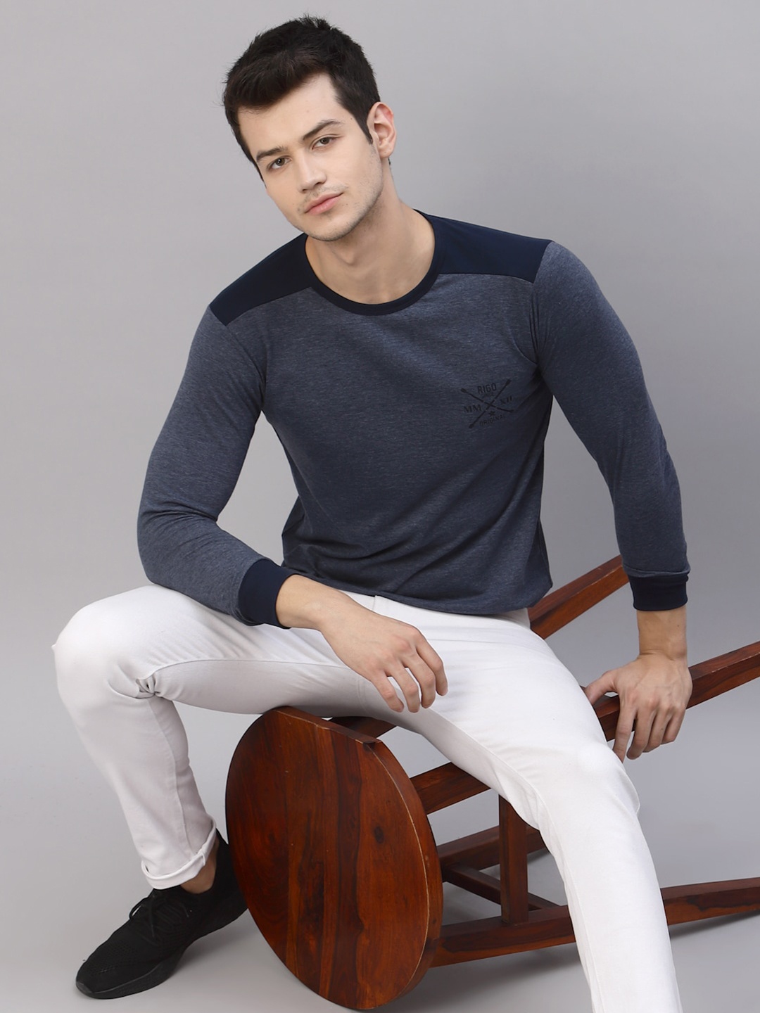 

Rigo Slim Fit Full Sleeve Sustainable Cotton T-shirt, Blue