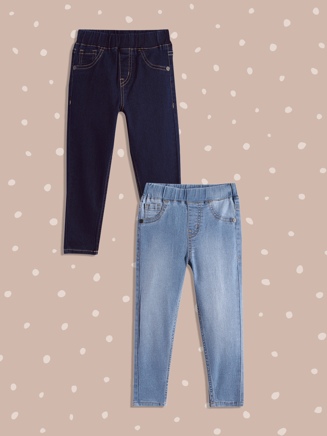 

HERE&NOW Girls Pack of 2 Slim Fit Denim Jeggings, Blue