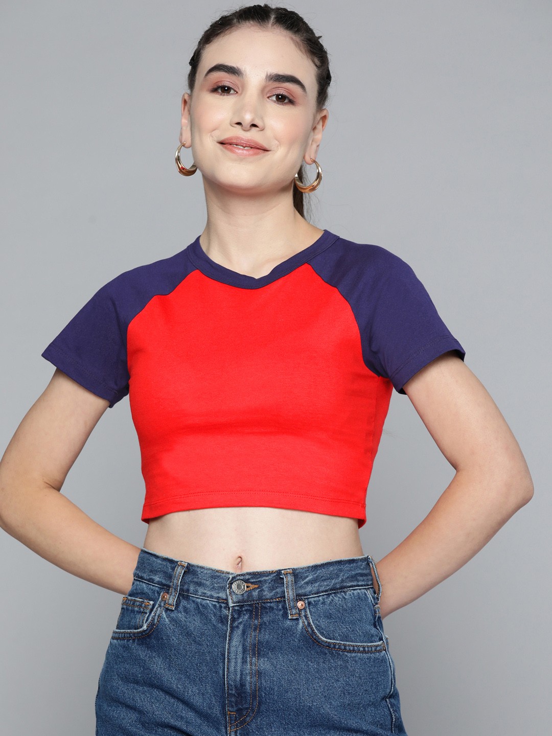 

HERE&NOW Women Red V-Neck Pure Cotton T-shirt