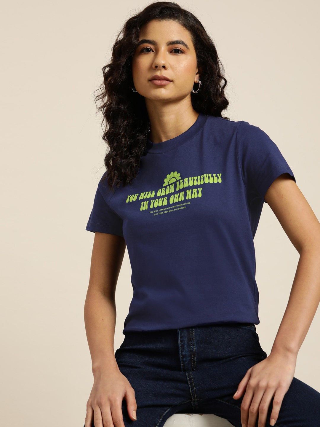 

Moda Rapido Women Navy Blue Typography Printed T-shirt