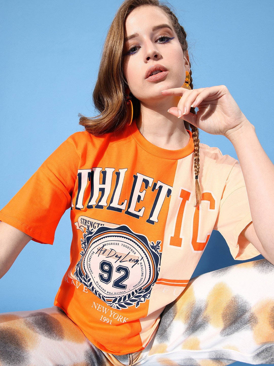 

Moda Rapido Women Orange Typography Printed Pure Cotton T-shirt