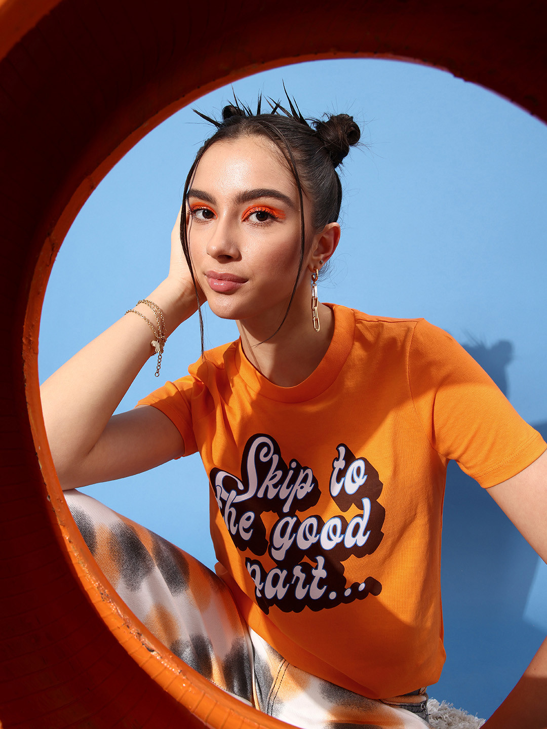 

HERE&NOW Women Orange Typography Joyful Conversation Tshirt