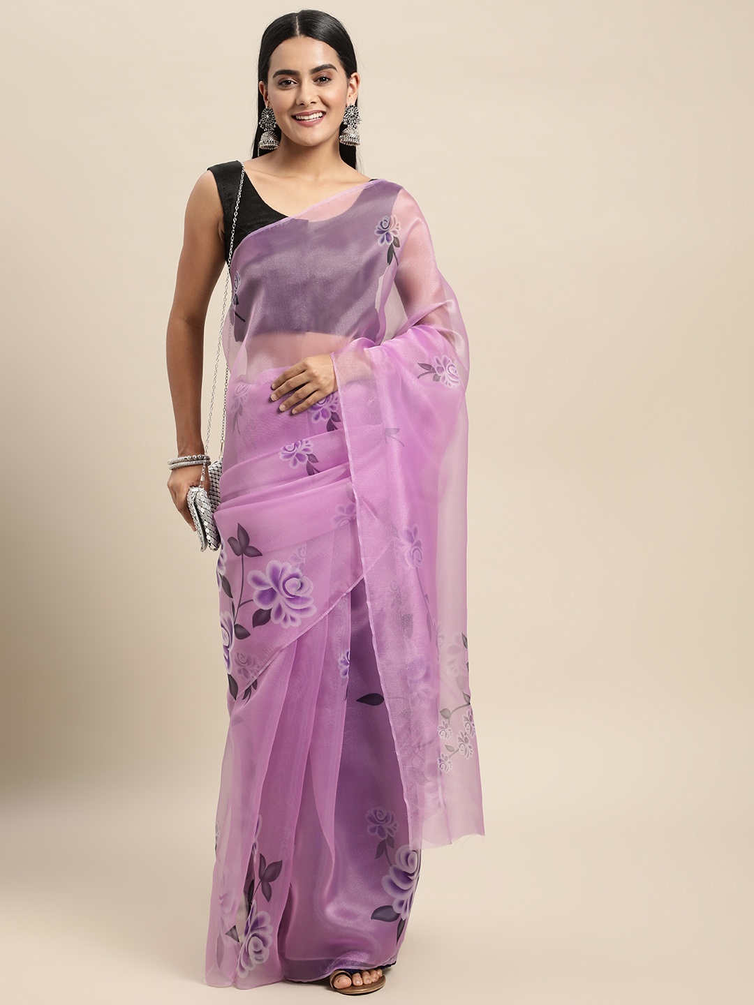 

Mitera Lavender Floral Organza Saree