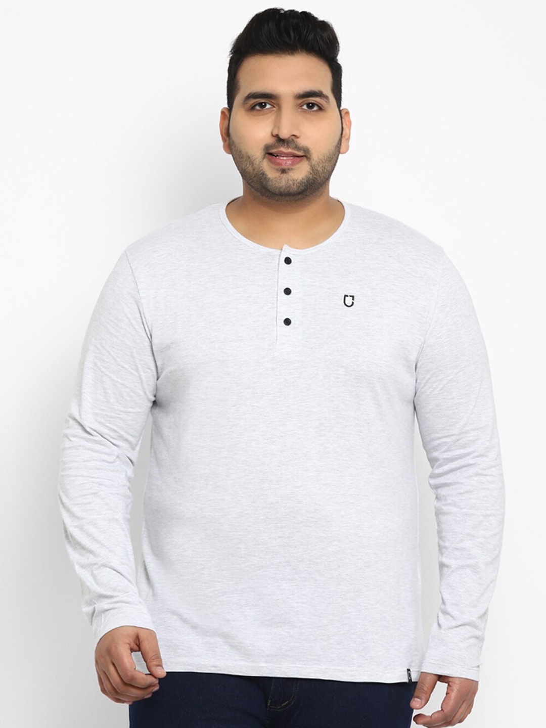 

Urbano Plus Men White Henley Neck Applique T-shirt