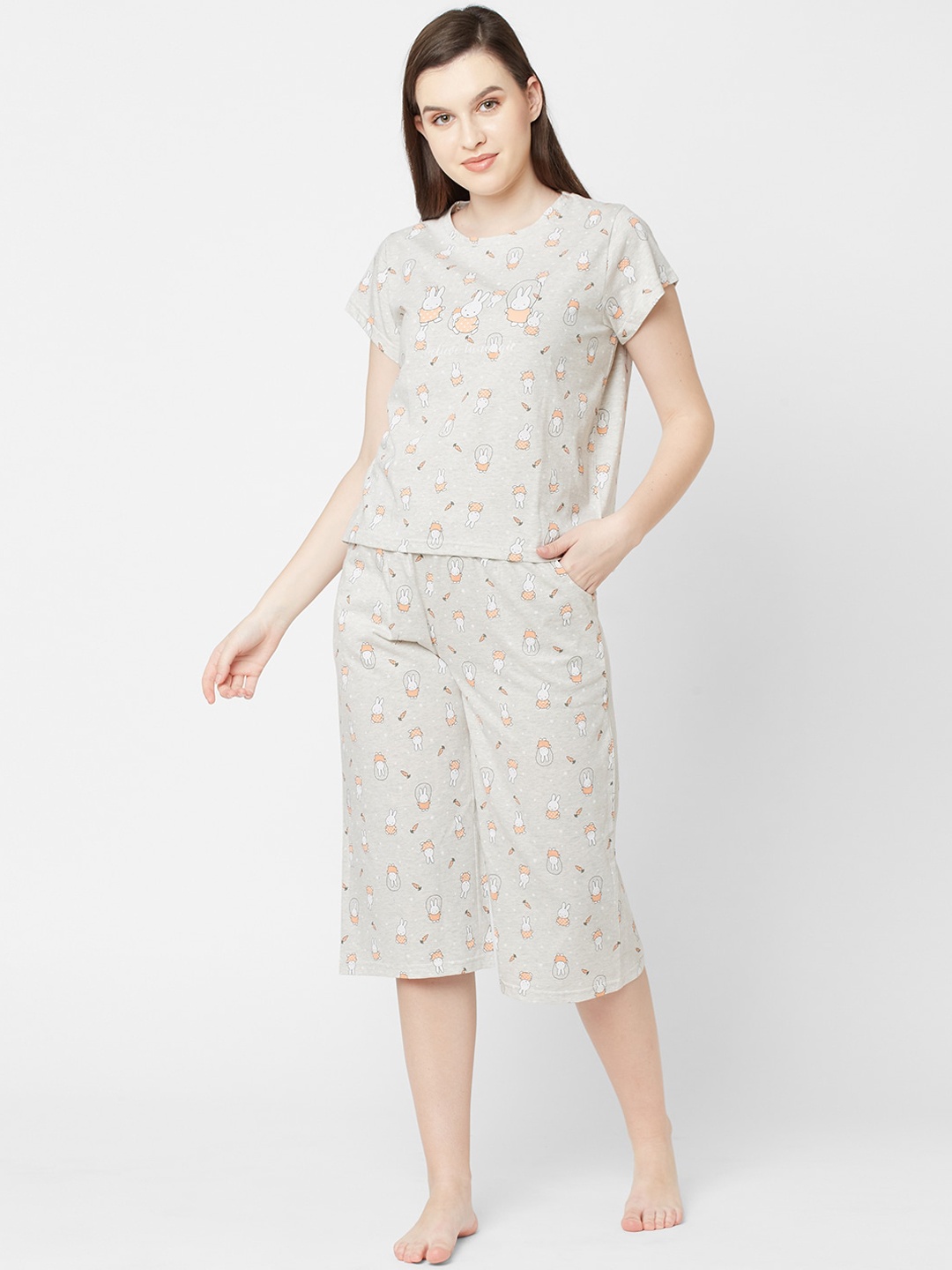 

Sweet Dreams Women Green & Orange Printed Pure Cotton Night suit