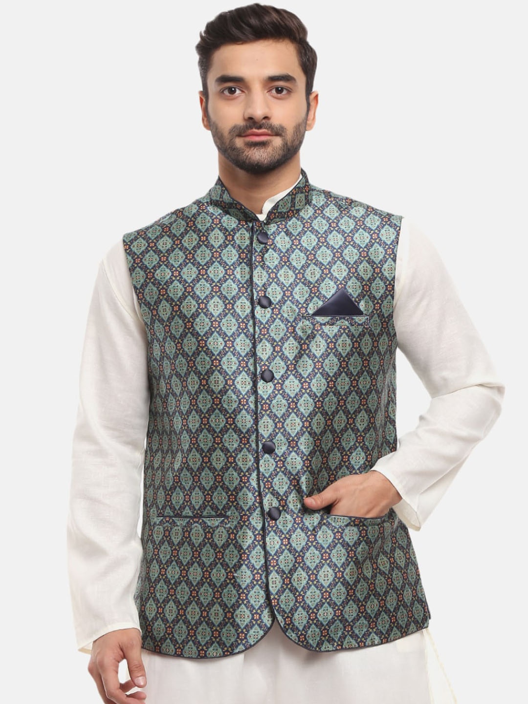 

V-Mart Men Blue Printed Nehru Jackets
