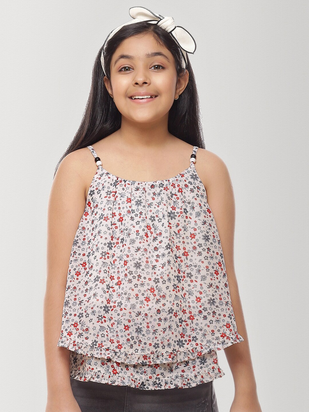 

CACA CINA Off White Floral Print Layered Georgette Top