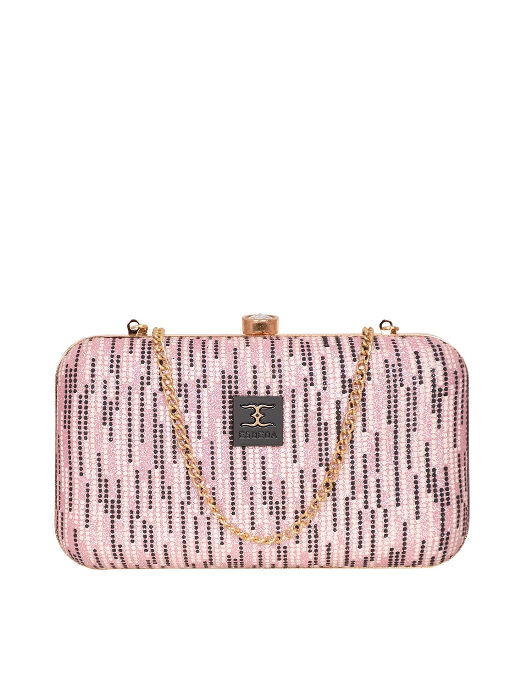 

ESBEDA Pink & Black Textured Embellished Box Clutch