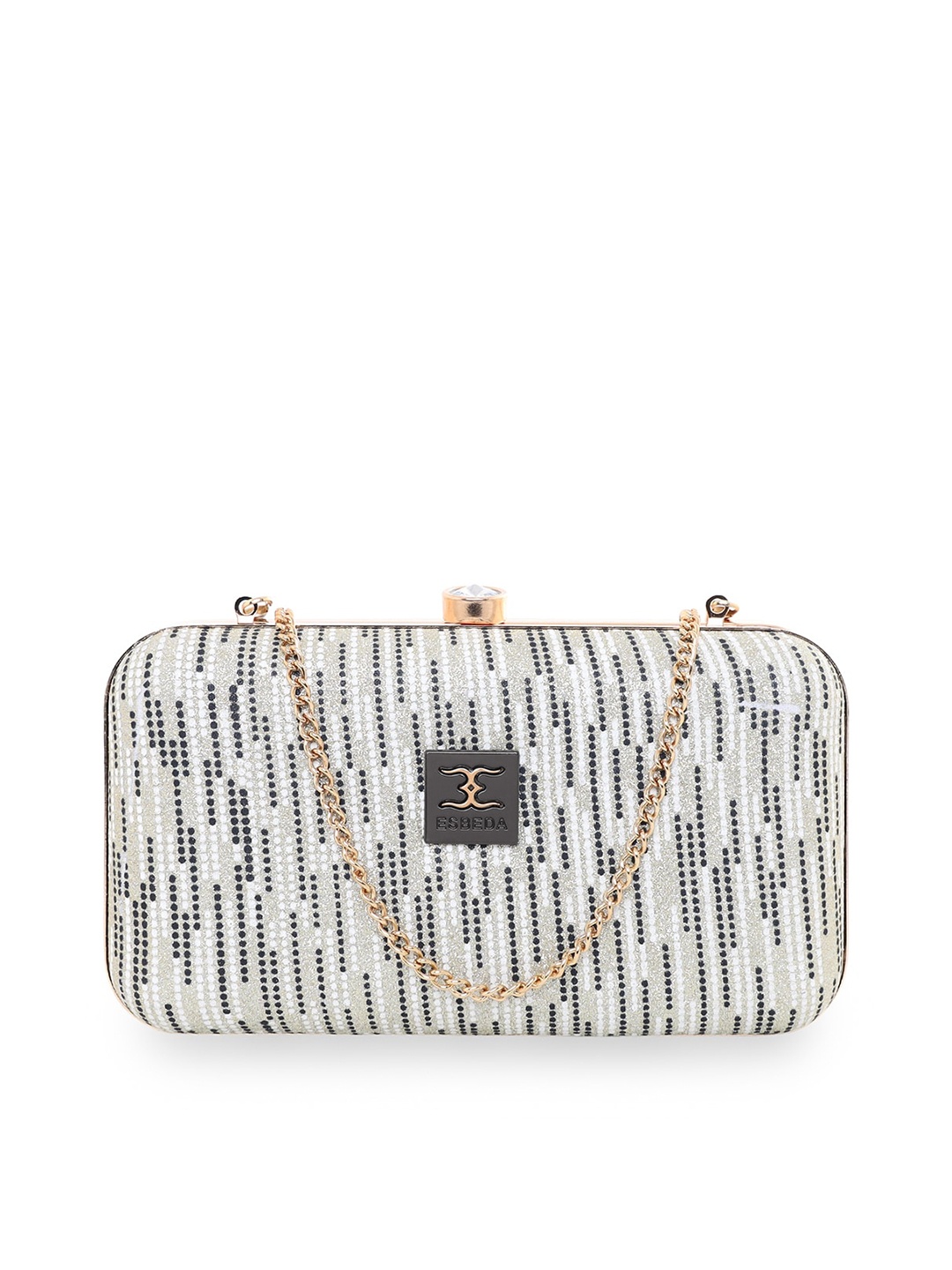 

ESBEDA Gold-Toned & White Embellished Box Clutch