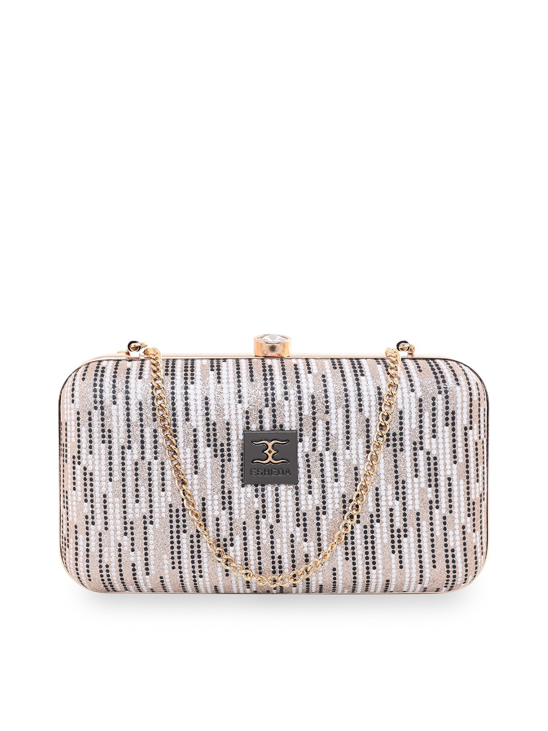 

ESBEDA Rose Gold & White Embellished Box Clutch