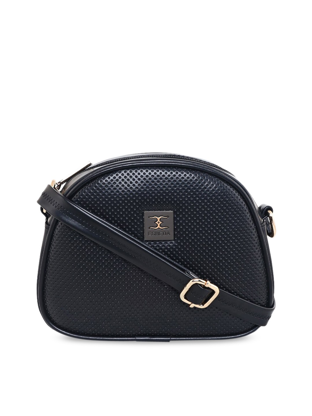 

ESBEDA Black Quilted Tiny Dots Textured Sling Bag For Womens