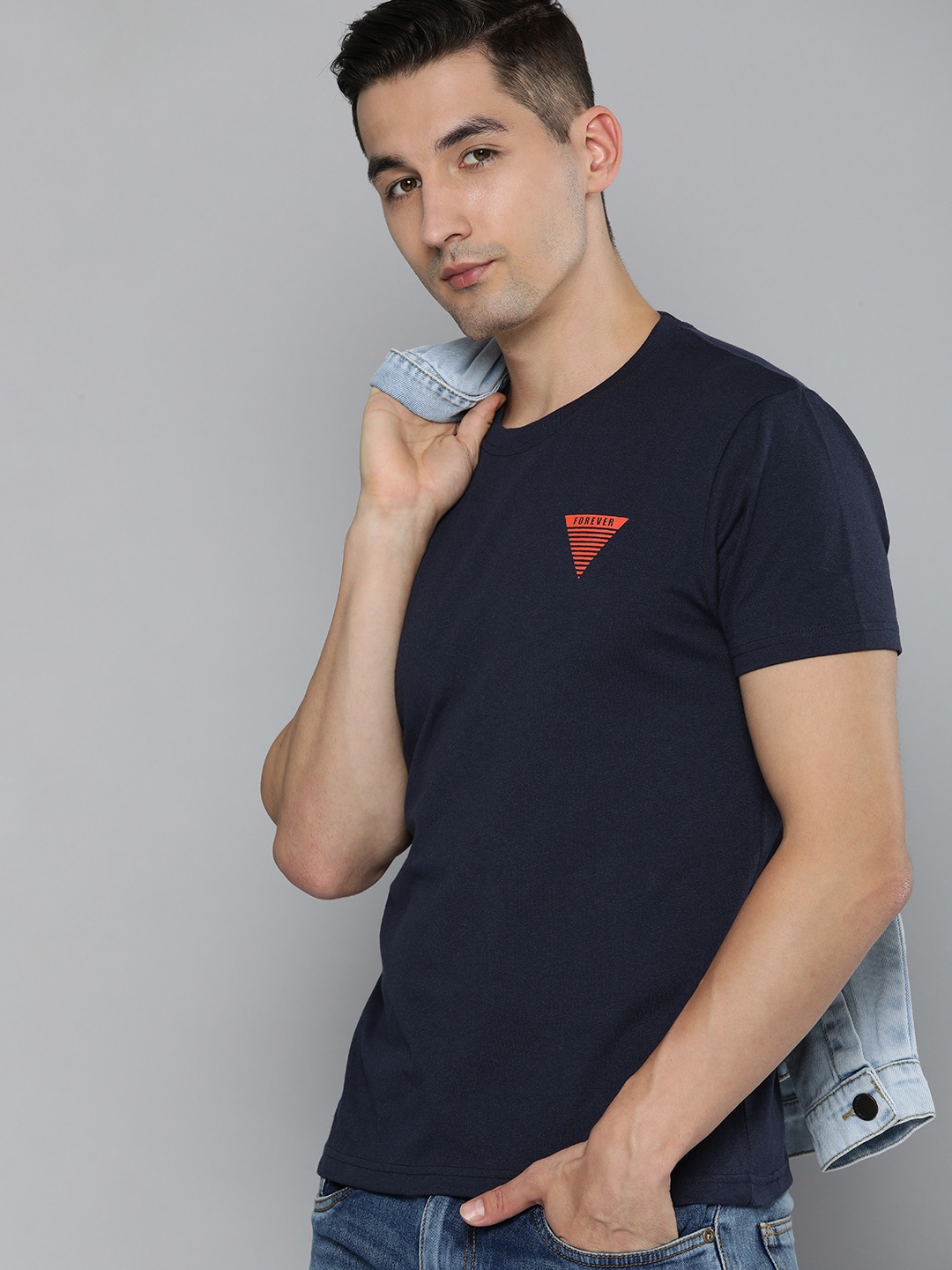 

HERE&NOW Men Navy Blue Print Detail T-shirt