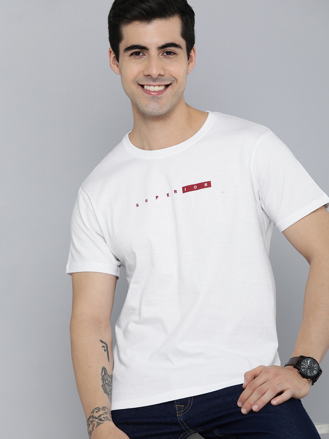 

HERE&NOW Men White Pure Cotton T-shirt