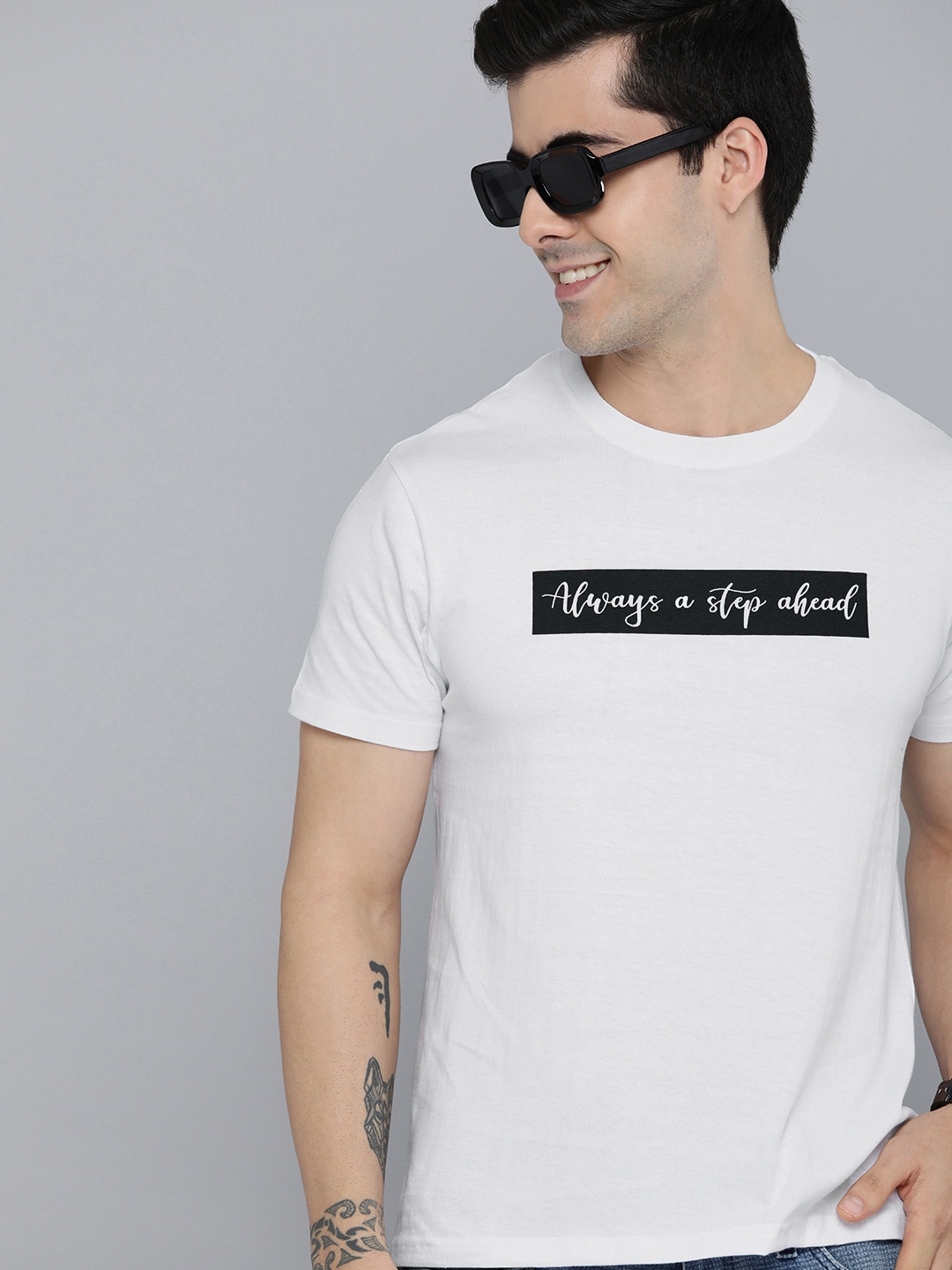 

HERE&NOW Men White Typography Printed Pure Cotton T-shirt