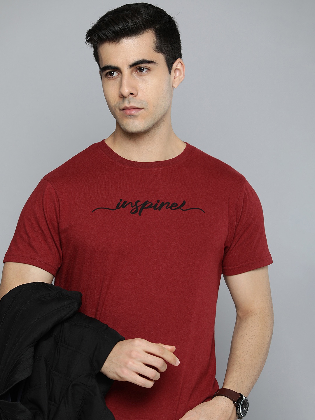 

HERE&NOW Men Maroon Typography Printed Pure Cotton Casual T-shirt