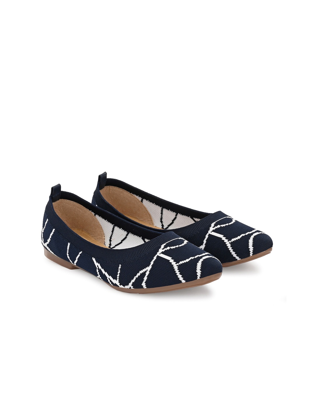 

TAURENE Women Navy Blue Printed Ballerinas with Buckles Flats