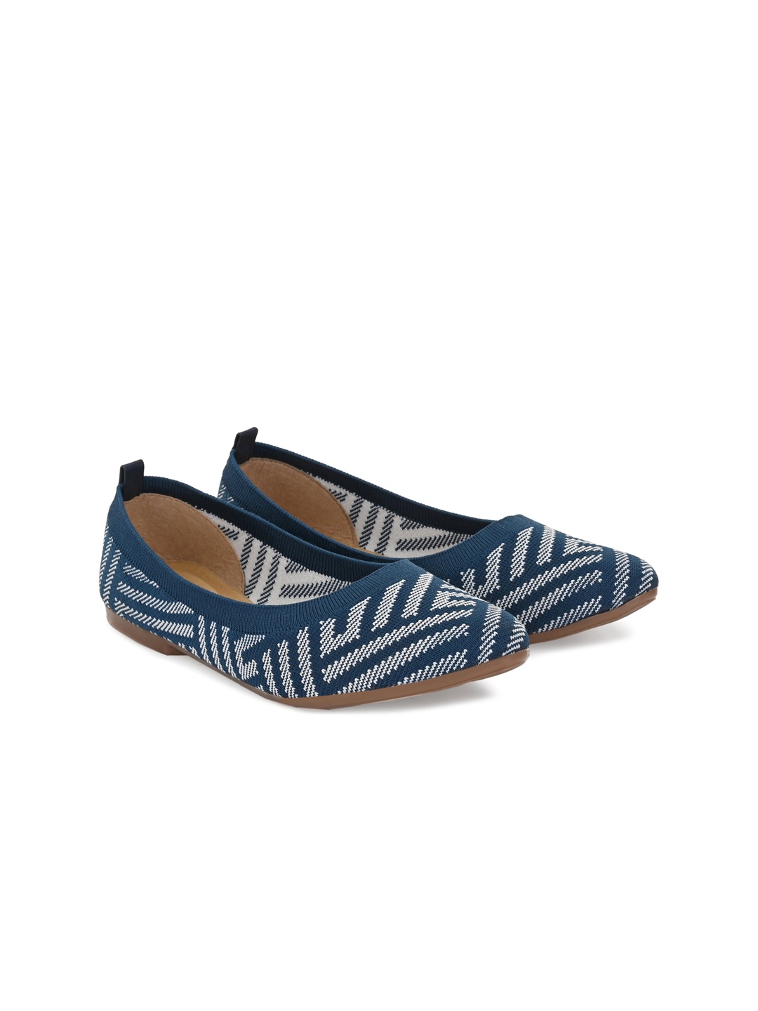 

TAURENE Women Navy Blue Striped Ballerinas Flats