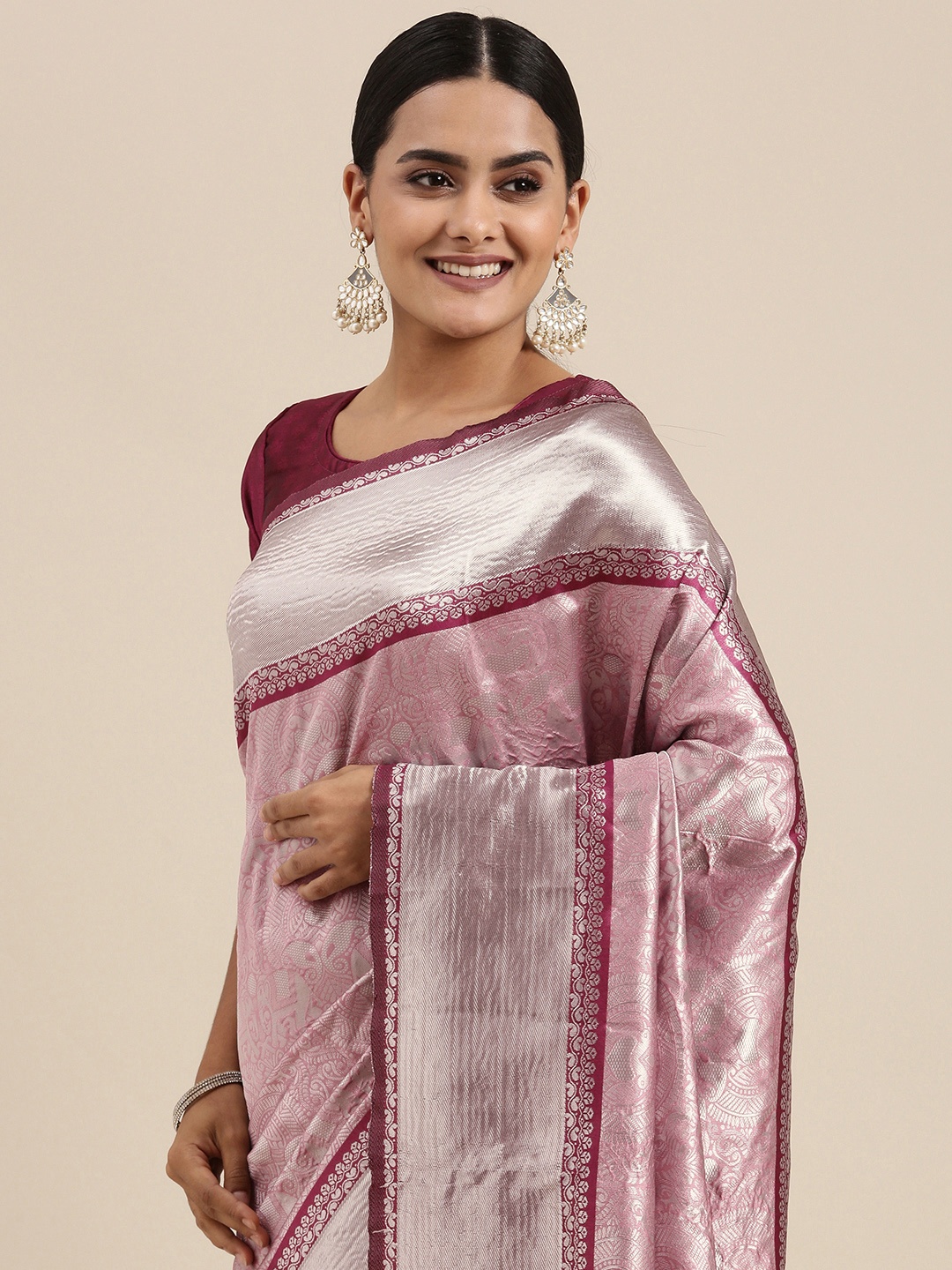 

DIVASTRI Pink Woven Design Banarasi Saree