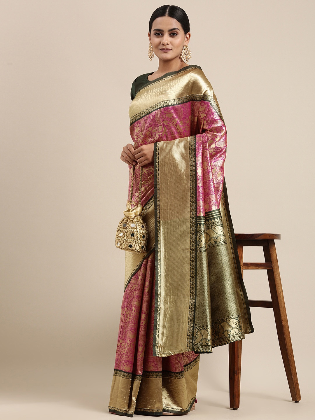 

DIVASTRI Pink Ethnic Motifs Woven Design Banarasi Saree