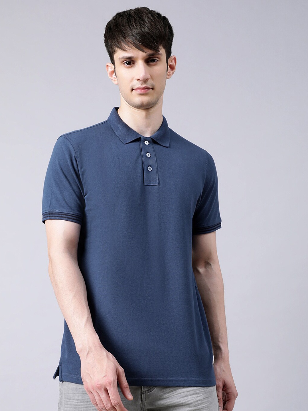 

Matinique Men Blue Polo Collar Applique T-shirt