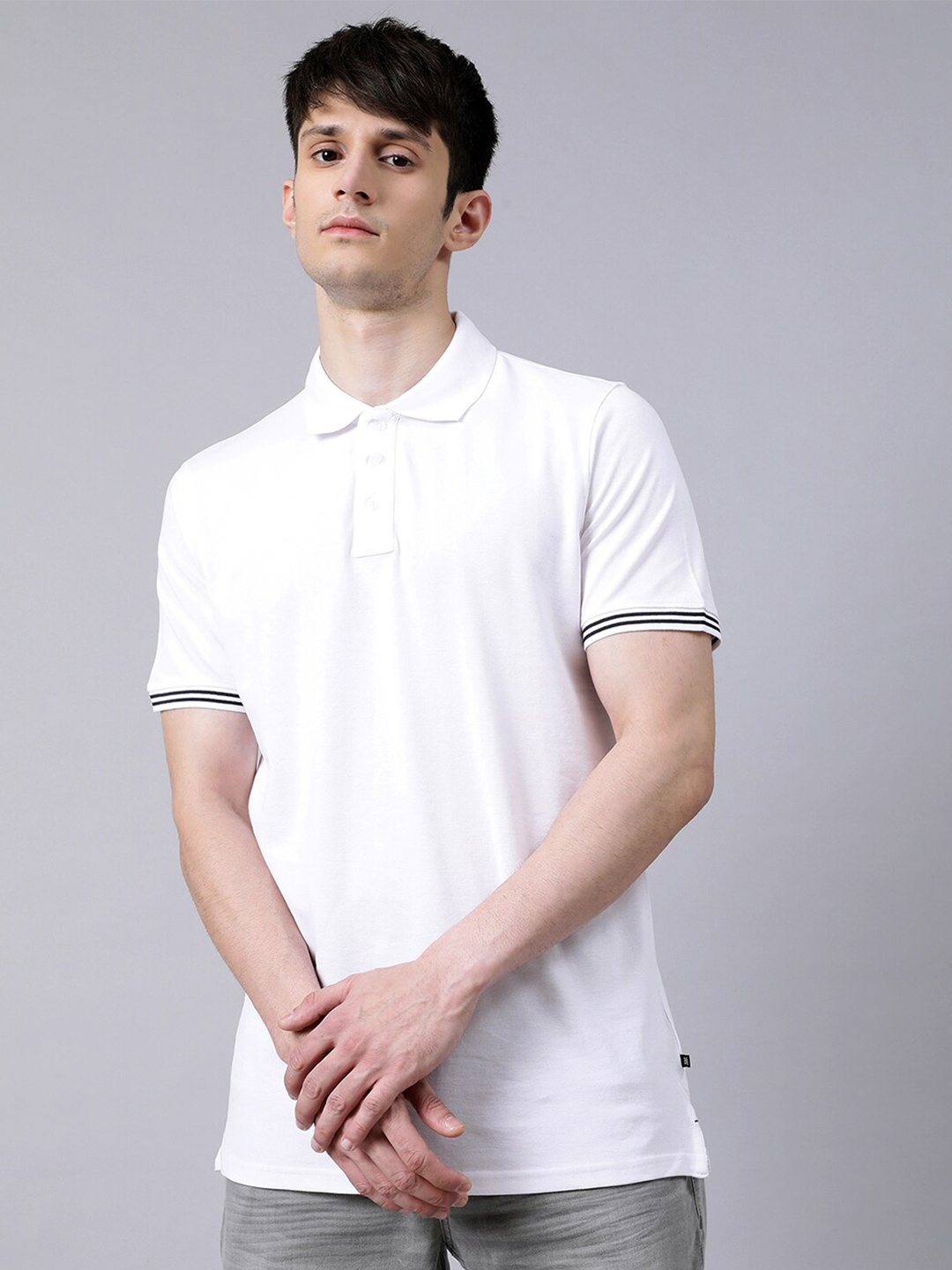 

Matinique Men White Polo Collar Applique T-shirt