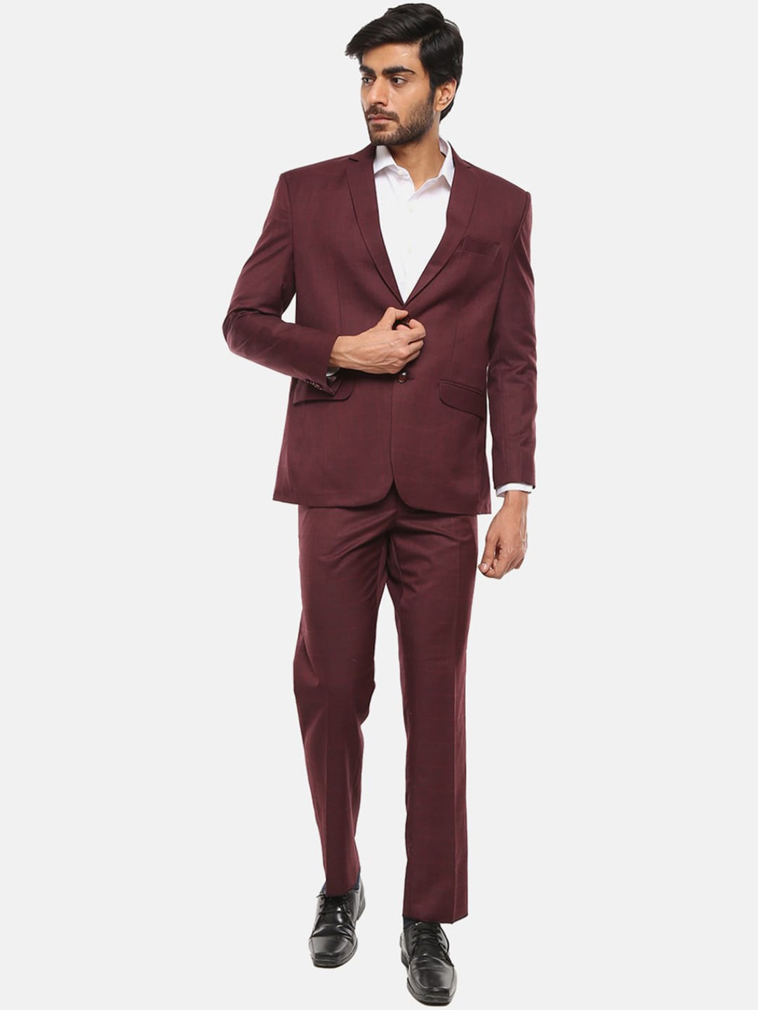 

V-Mart Men Maroon Checked Single Breasted 2-Piece Formal Suit