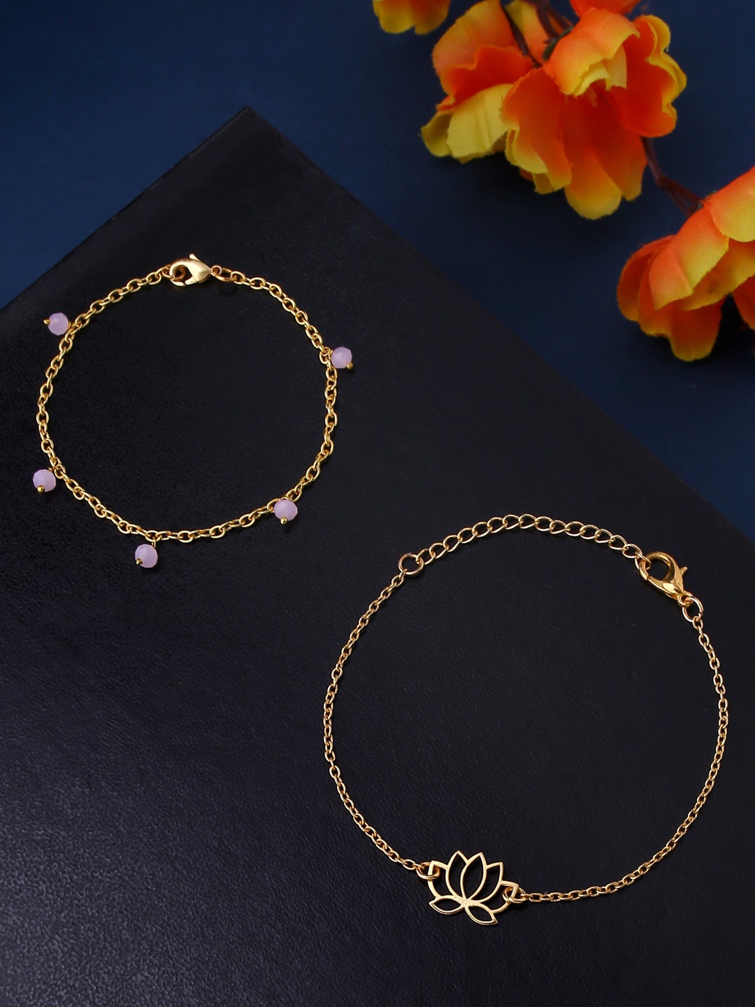 

kashwini Women Set of 2 Gold-Plated Brass Charm Bracelets